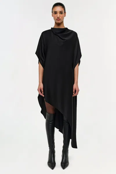 Simkhai Sadia Satin Mini Cape Dress In Black In Black