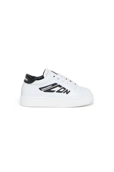 Dsquared2 Icon Logo Leather Low Top Sneakers In White