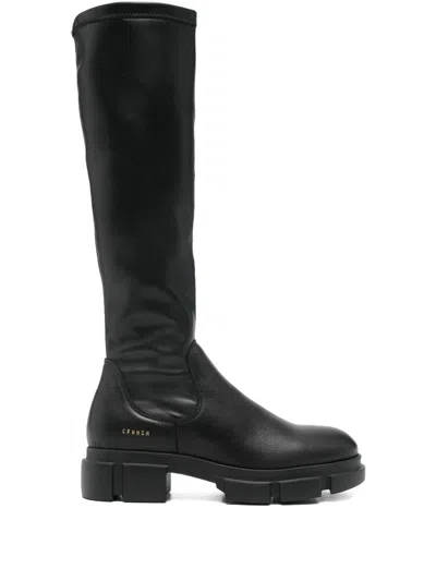Copenhagen Woman Boot Black Stretch Leather Slip-on Knee-high Boots In Black