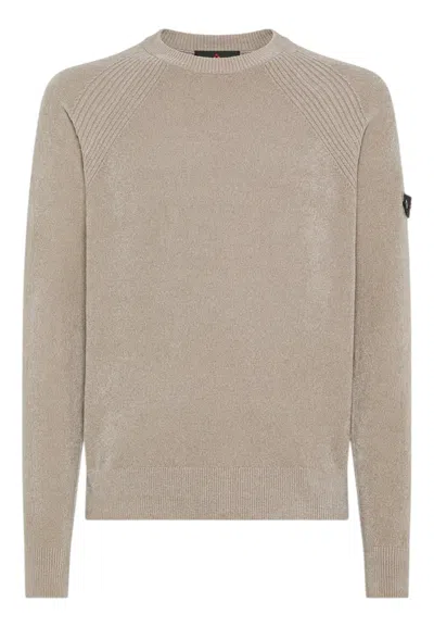 Peuterey Plush Crewneck Knit Sweater With Ribbed Detailing In Brown