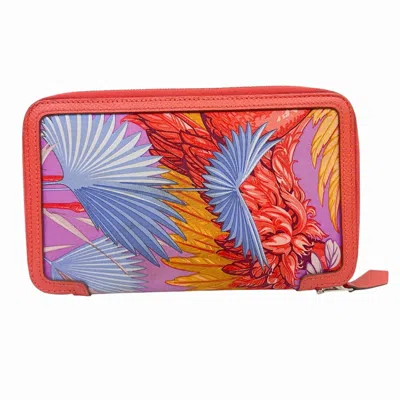 Pre-owned Hermes Soie Cool Rose Jaipur Silk Leather Long Wallet (bi-fold) ()