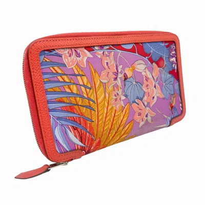 Pre-owned Hermes Soie Cool Rose Jaipur Silk Leather Long Wallet (bi-fold) ()