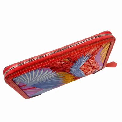 Pre-owned Hermes Soie Cool Rose Jaipur Silk Leather Long Wallet (bi-fold) ()
