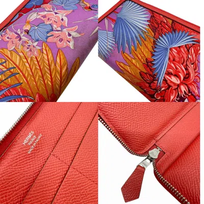Pre-owned Hermes Soie Cool Rose Jaipur Silk Leather Long Wallet (bi-fold) ()