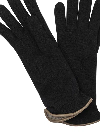 Restelli Cashmere Gloves With Ribbed Cuffs And Trim In Black