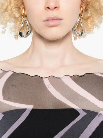 Pucci Maxi Dress With Abstract Pattern And Long Sleeves In Multi