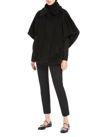 Max Mara Alpaca And Wool Teddy Cape In Black