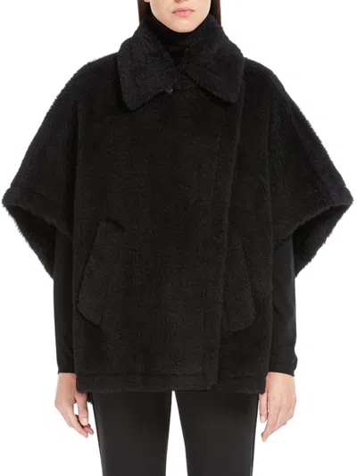 Max Mara Alpaca And Wool Teddy Cape In Black