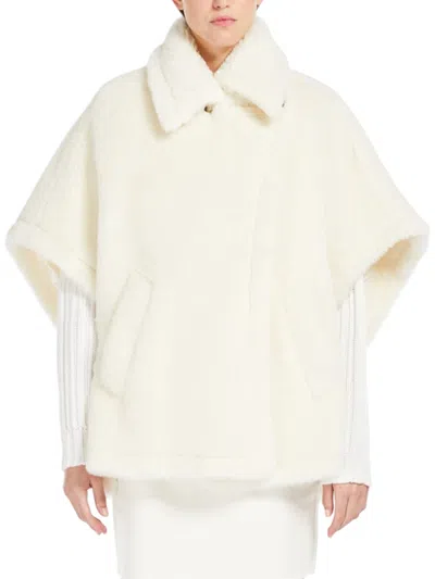 Max Mara Alpaca And Wool Teddy Cape In White