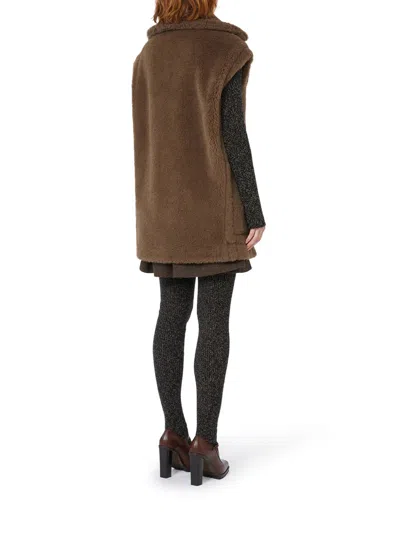 Max Mara Oversized Double-breasted Teddy Vest Coat In Brown