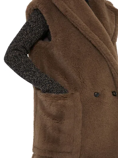 Max Mara Oversized Double-breasted Teddy Vest Coat In Brown