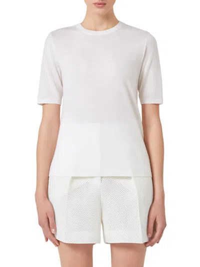 Max Mara Basic Slim Fit Wool Sweater Crew Neck In White