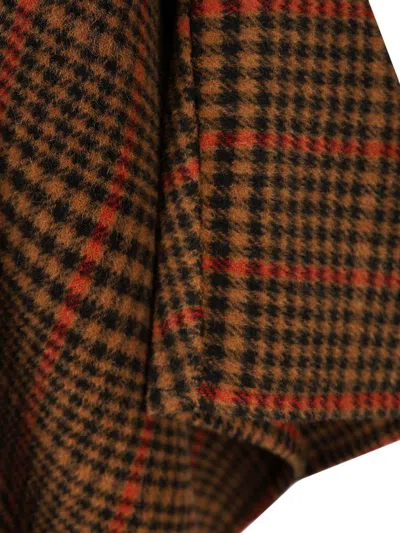 Saint Laurent Plaid Cape In Brushed Wool In Brown