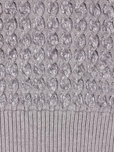 Elisabetta Franchi Cable Knit Tricot Sweater With Sequined Inserts And High Neck In Gray