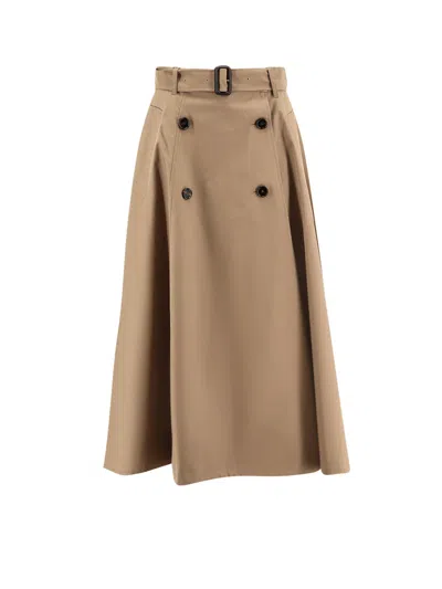 Burberry Beige Skirt With Adjustable Belt And Button Closure In Cotton Woman In Brown