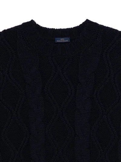 Paul & Shark Cable Knit Crewneck Wool Sweater Clothing In Black