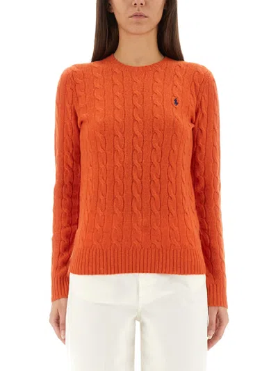 Polo Ralph Lauren Cable Knit Pullover With Ribbed Finish In Orange