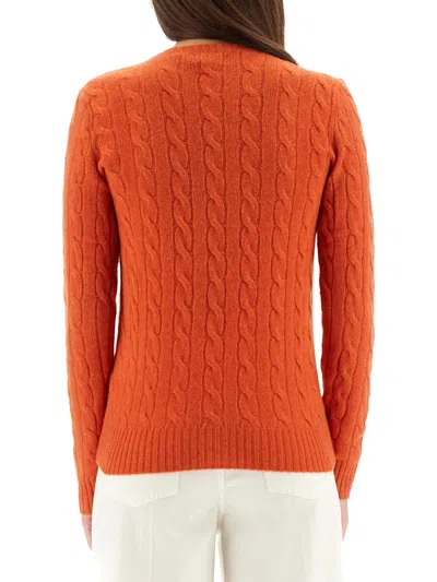 Polo Ralph Lauren Cable Knit Pullover With Ribbed Finish In Orange
