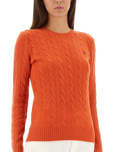 Polo Ralph Lauren Cable Knit Pullover With Ribbed Finish In Orange