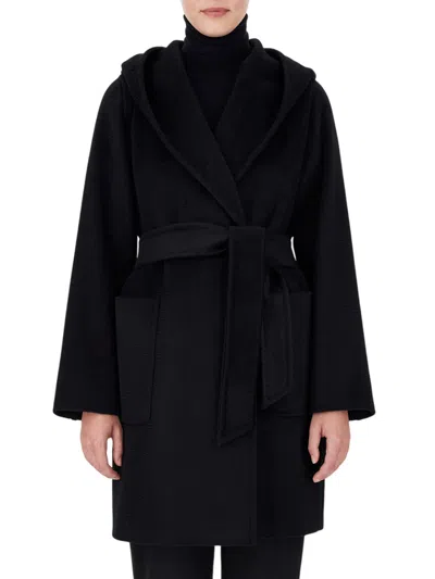 Max Mara Rialto Hooded Belted Coat In Black