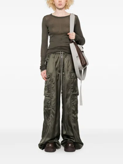 Rick Owens Wide Leg Trousers Elasticated Waistband In Green