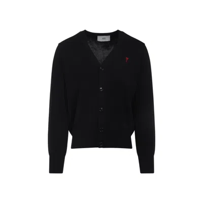 Ami Alexandre Mattiussi Ami Classic V-neck Cardigan With Button-down Front In Black