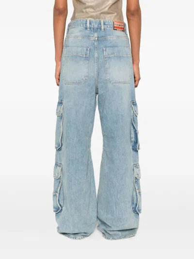 Diesel Light Blue Wide-leg Cargo Jeans With Distressed Finish In Blue