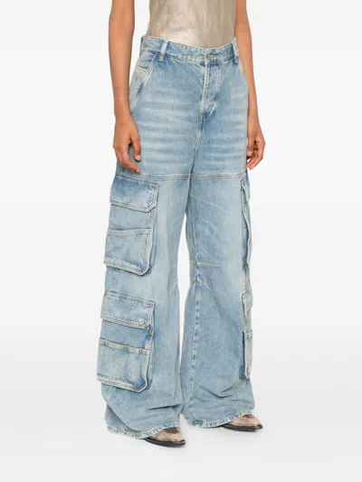 Diesel Light Blue Wide-leg Cargo Jeans With Distressed Finish In Blue