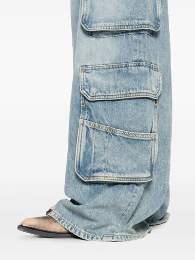 Diesel Light Blue Wide-leg Cargo Jeans With Distressed Finish In Blue