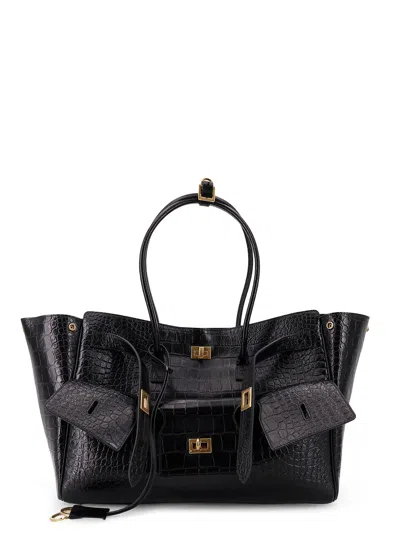 Balenciaga All Day Croco Leather Shoulder Bag In Black