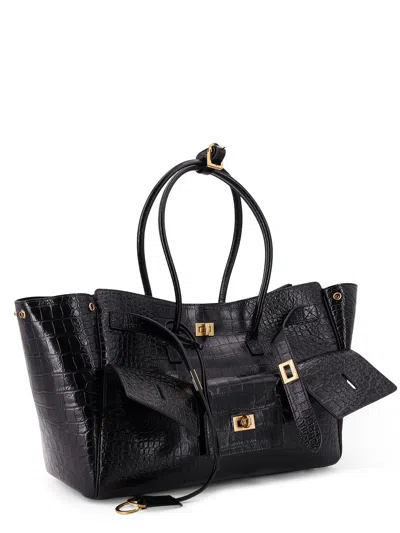 Balenciaga All Day Croco Leather Shoulder Bag In Black