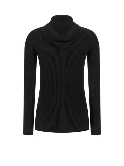 Brunello Cucinelli Knit Sweater Hood Ribbed Texture In Black