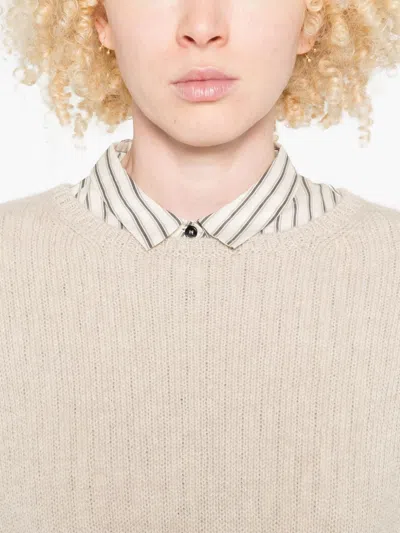 Apuntob Round Neck Dropped Shoulders Relaxed Fit Sweater In Neutral