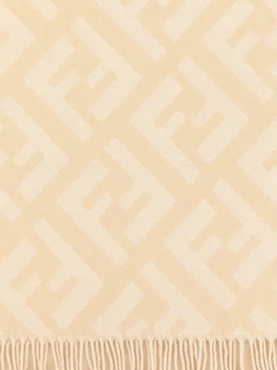 Fendi Women Cashmere Scarf With Ff Motif In Neutral