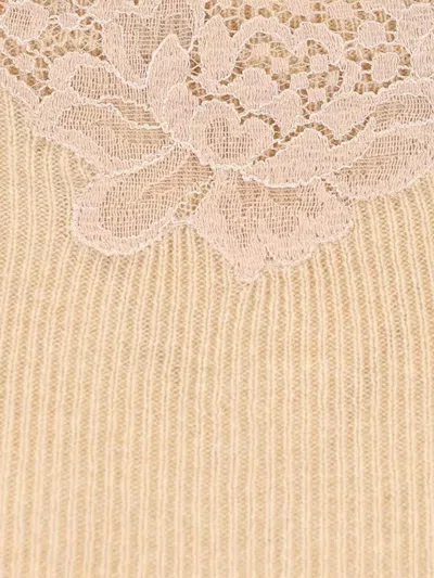 Valentino Cashmere Sweater With Lace And Boat Neckline In Brown
