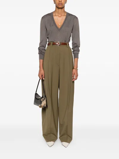 Fendi Women Cashmere V-necked Sweater In Brown