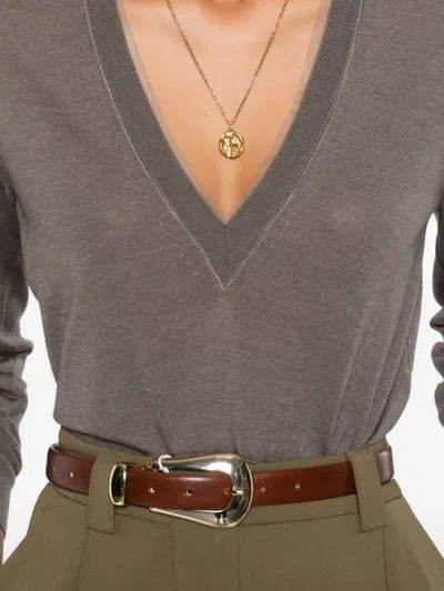 Fendi Women Cashmere V-necked Sweater In Brown