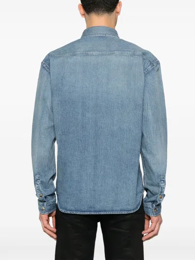 Saint Laurent Cassande Denim Shirt In Blue