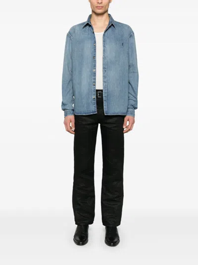 Saint Laurent Cassande Denim Shirt In Blue