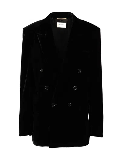 Saint Laurent Cassandre Double-breasted Jacket Jackets Black In Black