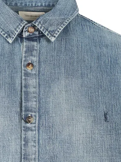 Saint Laurent Cassandre Denim Shirt Casual Light Blue In Blue