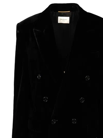 Saint Laurent Cassandre Double-breasted Jacket Jackets Black In Black