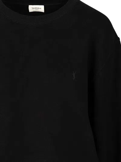 Saint Laurent Cassandre Cotton Sweatshirt Sweatshirts Black In Black