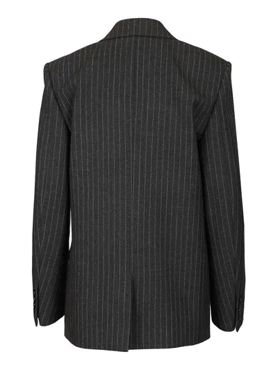 Saint Laurent Oversized Double-breasted Pinstriped Wool-flannel Blazer In Multi