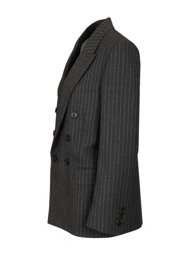 Saint Laurent Oversized Double-breasted Pinstriped Wool-flannel Blazer In Multi