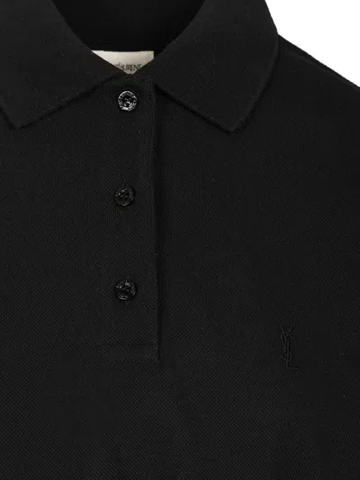 Saint Laurent Cassandre In Piqué Polo Shirt Black In Black