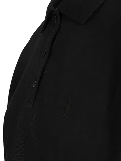 Saint Laurent Cassandre In Piqué Polo Shirt Black In Black