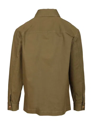 Saint Laurent Green Shirt With Classic Collar And Cassandre Embroidery On The Front In Cotton Man In Green