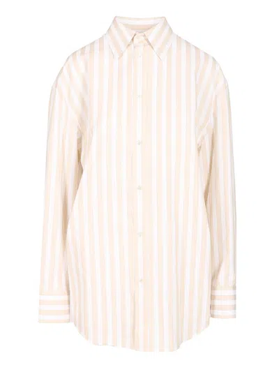 Saint Laurent Beige Striped Shirt In Pink