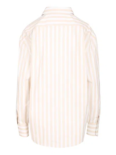 Saint Laurent Beige Striped Shirt In Pink